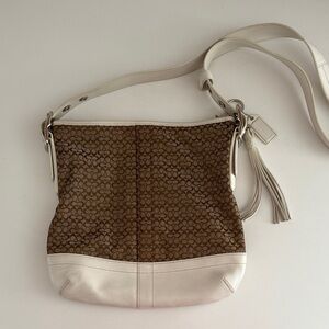 Coach Signature Brown and Cream Cross Body Shoulder Bag